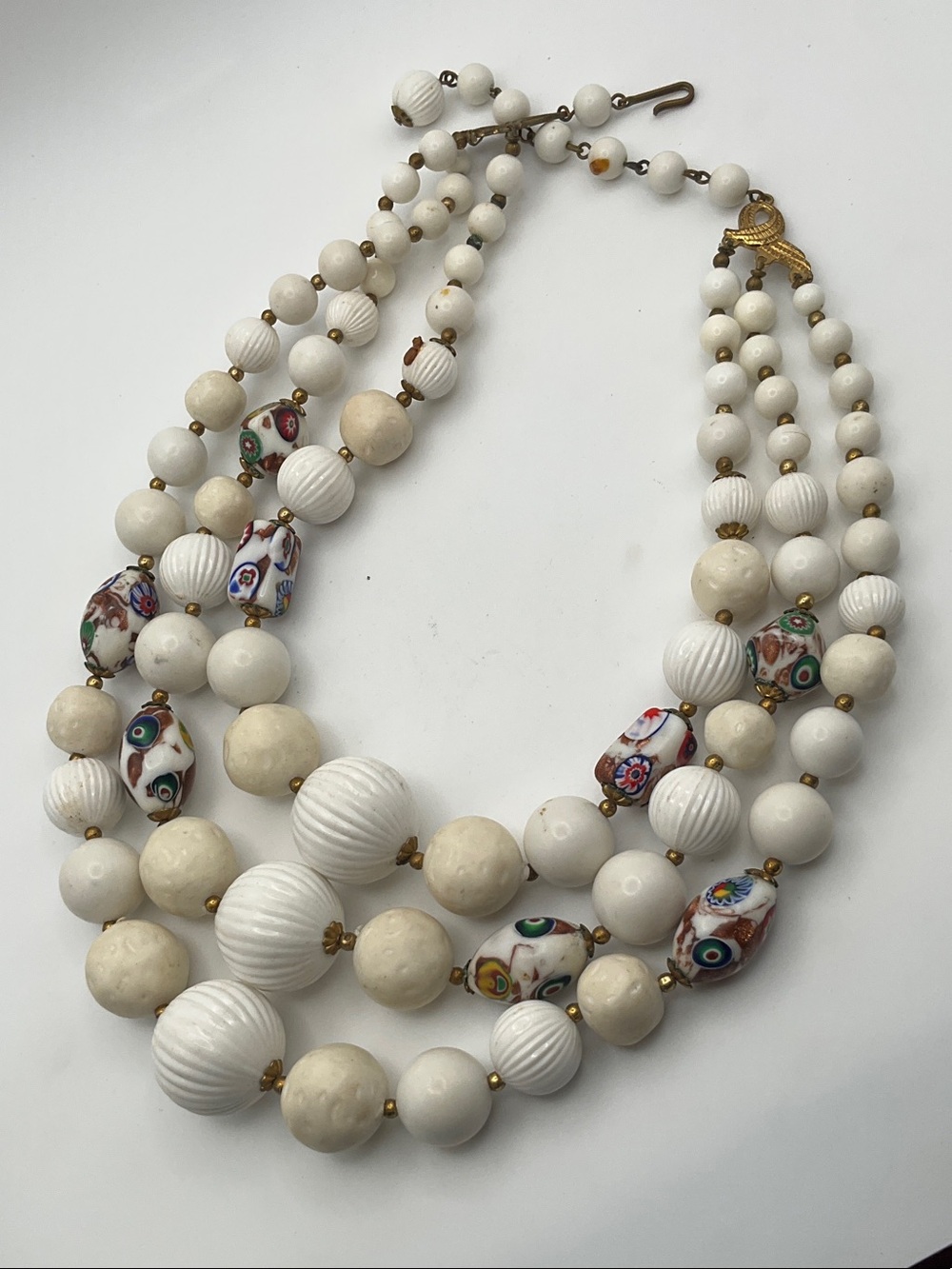 Vintage Italian three-strand Murano glass bib necklace